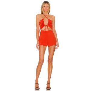 superdown Alessia Ruched Tie Romper in Poppy